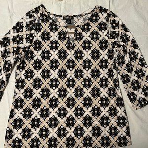 Women's L Vintage Print 3/4 Sleeve Top with Gold Accents ByDesign